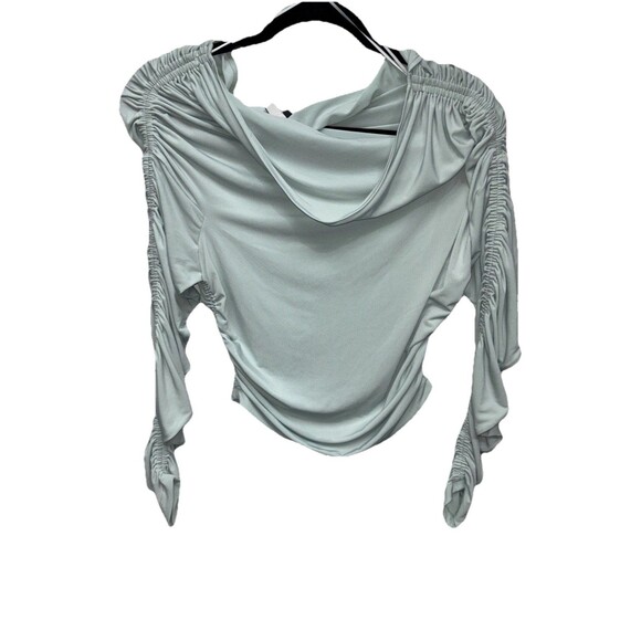 KHY Women Long Sleeves Off The Shoulder Ruched Blouse Green XL Stretch - Picture 1 of 8